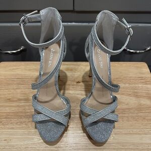 Gianni Bini Silver Sparkle Ankle Strap Platform Sandal